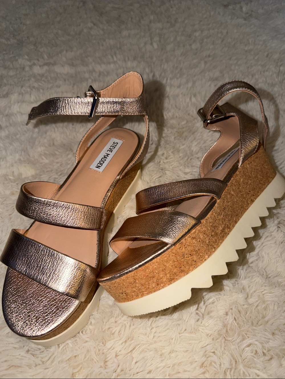 Steve Madden Kirsten Wedge Metallic Rose Gold Strappy Sandal